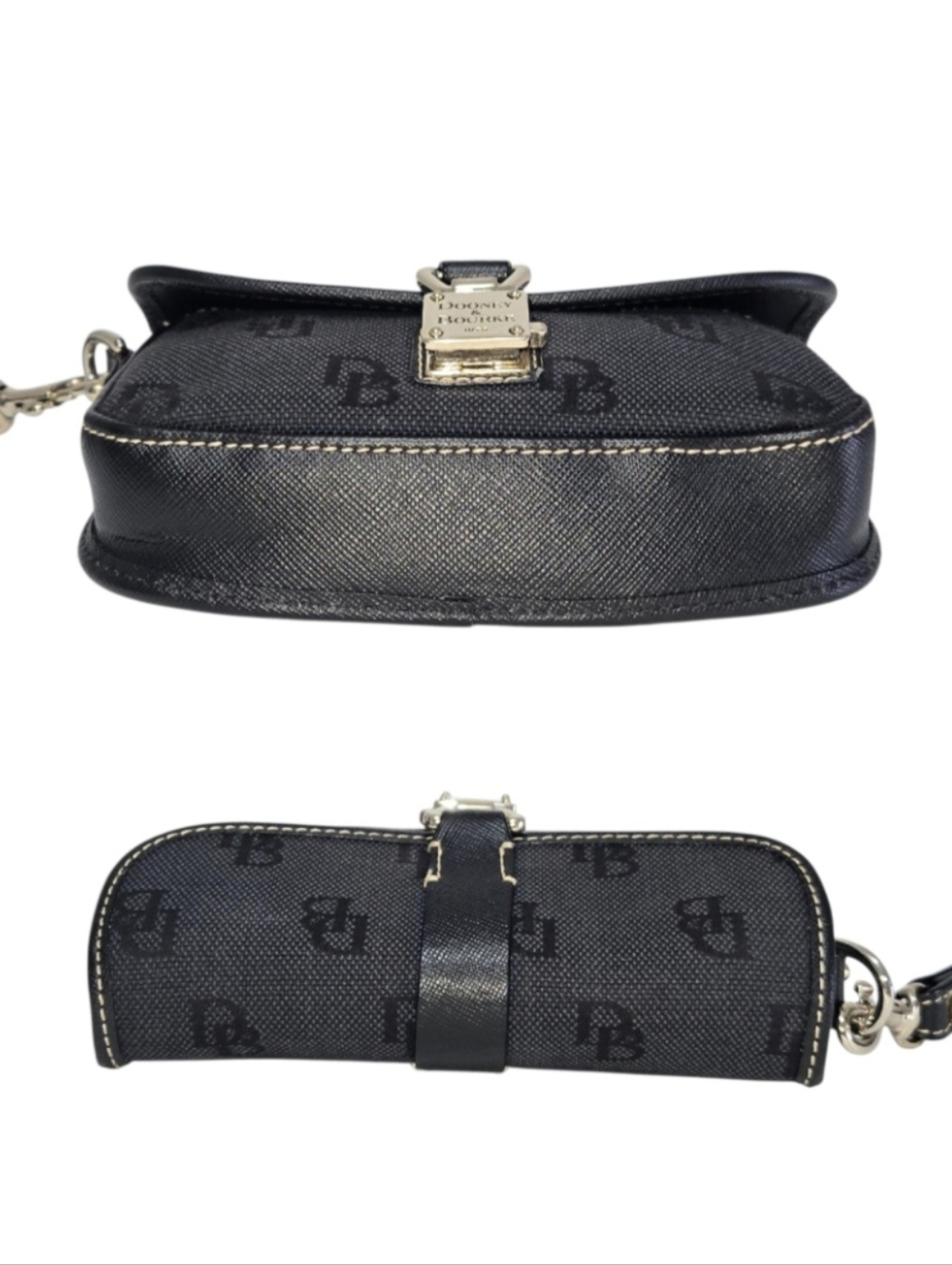 Dooney & Bourke Black Logo Wristlet Clutch with Gold Hardware